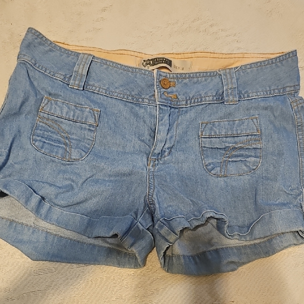 Y2k Vintage Route 66 Blue Jean Shorts Light Wash women Size 5/6